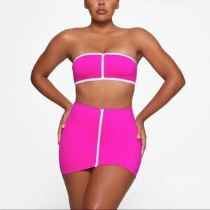 SKIMS Hot Pink Strapless Bikini bottom with White Trim